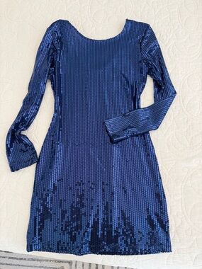 Venus Blue Sequin Long Sleeve Mini Dress